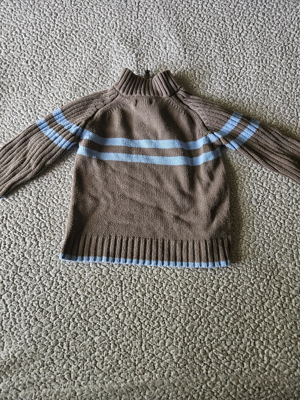 The Children's Place Brown Zip-Up Sweater with Light Blue Stripes